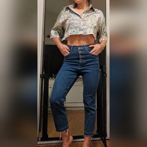 Express Super High Rise Button Fly Straight Leg Jeans Size 4 Stretch